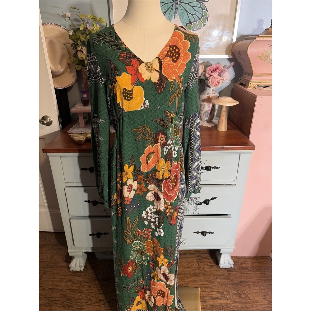 Philosophy Republic Clothing Green Floral Long Sleeve Maxi Dress Size 12